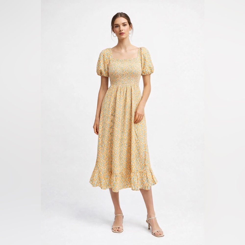 J. Crew Factory Smocked Midi Dress Peach Print size XL